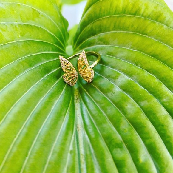 Resizable Sterling 925 Silver Butterfly Ring Gold and Silver - Picture 2 of 3